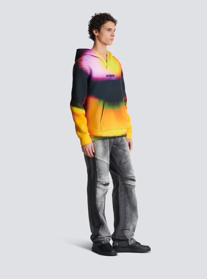 Balmain Sweatshirts Men Neoprene Hoodie With Ibby Njoya Print Multicolor