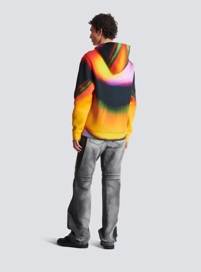 Balmain Sweatshirts Men Neoprene Hoodie With Ibby Njoya Print Multicolor