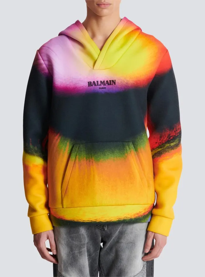 Balmain Sweatshirts Men Neoprene Hoodie With Ibby Njoya Print Multicolor