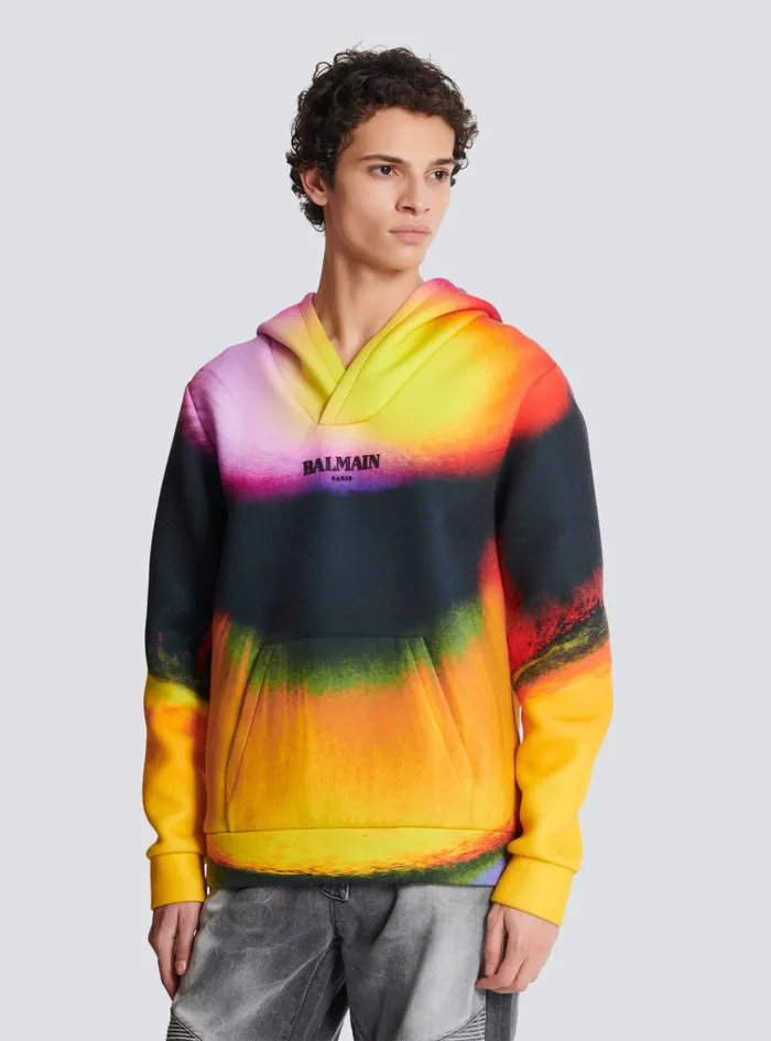 Balmain Sweatshirts Men Neoprene Hoodie With Ibby Njoya Print Multicolor