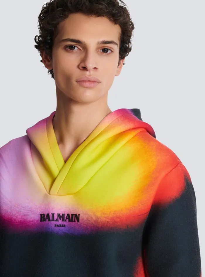 Balmain Sweatshirts Men Neoprene Hoodie With Ibby Njoya Print Multicolor