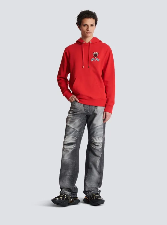 Balmain Sweatshirts Men Racing Hoodie Red