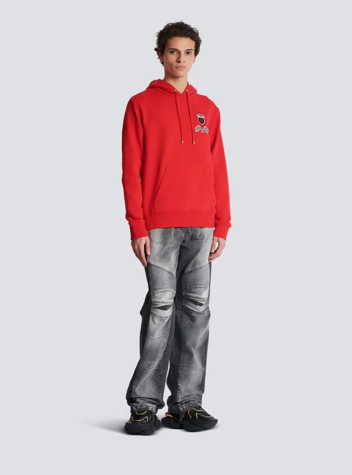 Balmain Sweatshirts Men Racing Hoodie Red