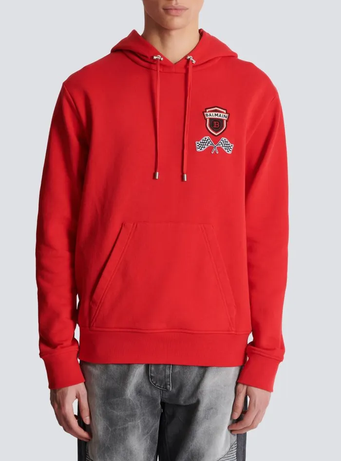 Balmain Sweatshirts Men Racing Hoodie Red