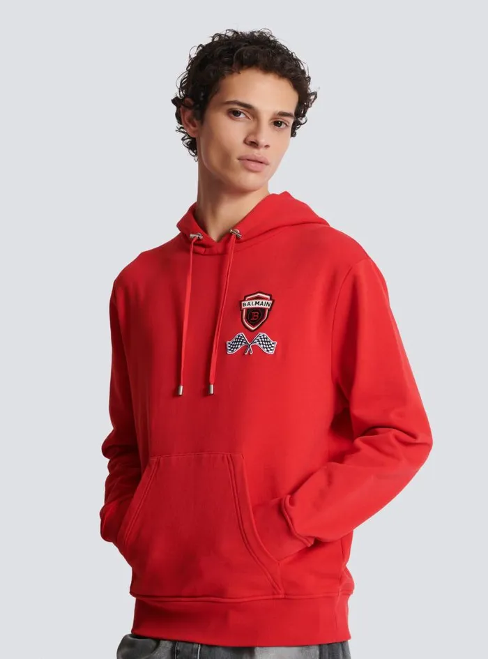 Balmain Sweatshirts Men Racing Hoodie Red
