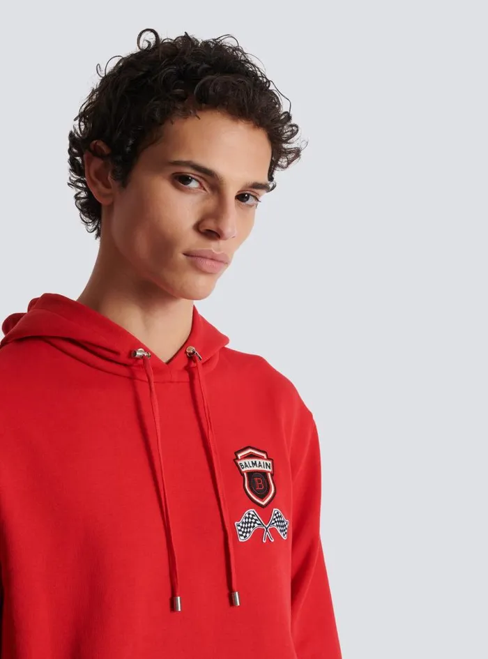 Balmain Sweatshirts Men Racing Hoodie Red