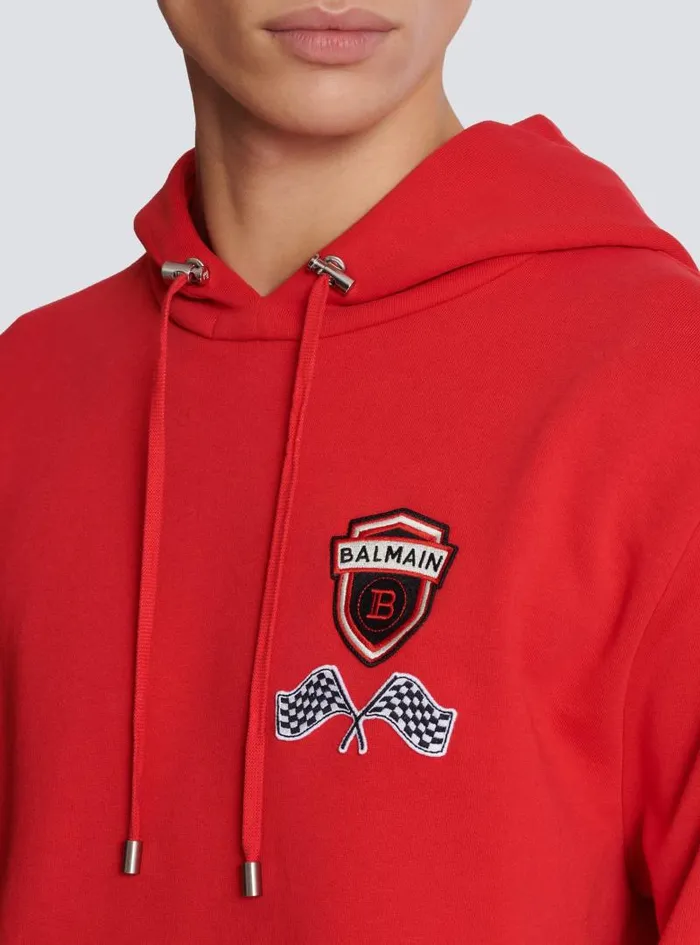 Balmain Sweatshirts Men Racing Hoodie Red