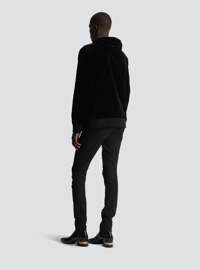 Balmain Sweatshirts Men Velvet Hoodie With Crystals In An Eye Motif Black