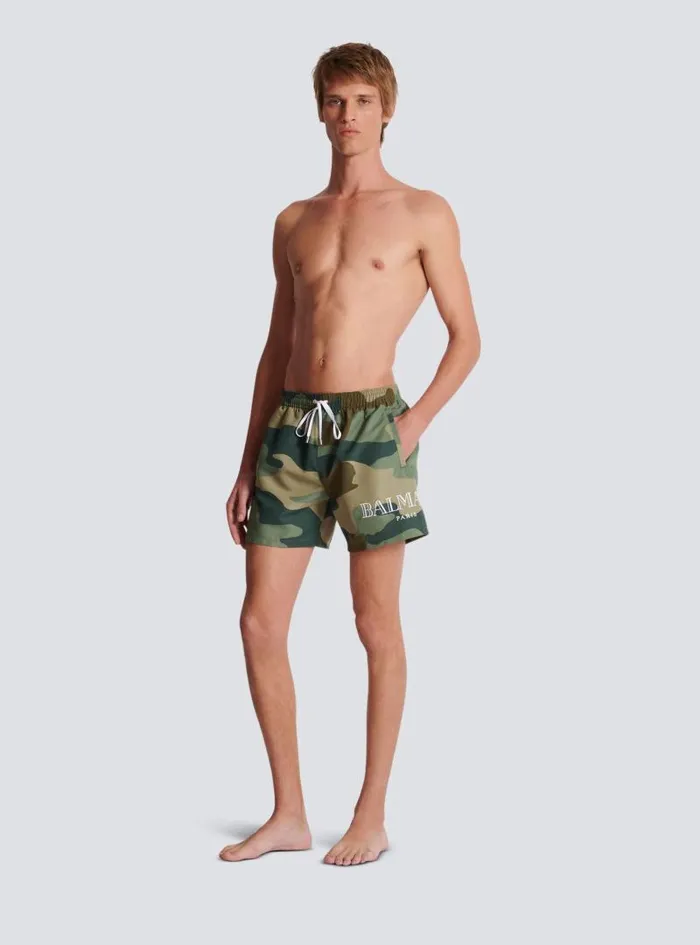 Balmain Swimwear Men Camouflage Swim Shorts Khaki