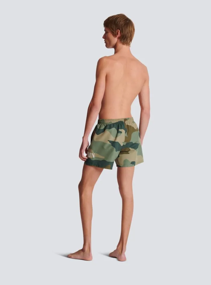 Balmain Swimwear Men Camouflage Swim Shorts Khaki