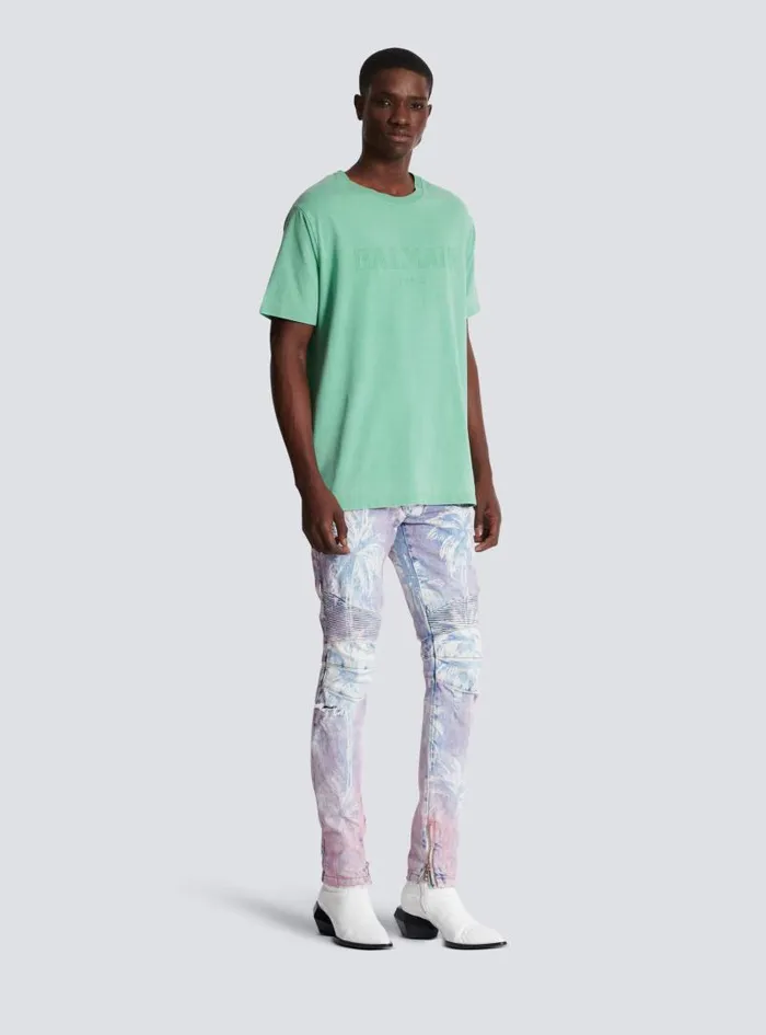Balmain TShirts Men Loose Tshirt With Vintage Embroidery Green