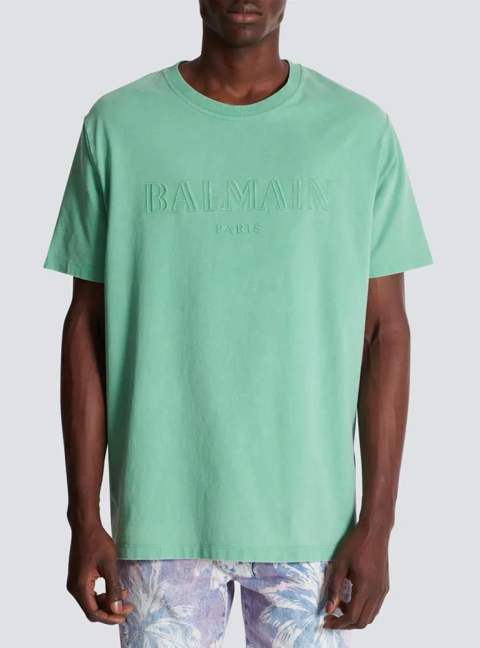 Balmain TShirts Men Loose Tshirt With Vintage Embroidery Green