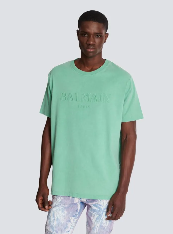Balmain TShirts Men Loose Tshirt With Vintage Embroidery Green
