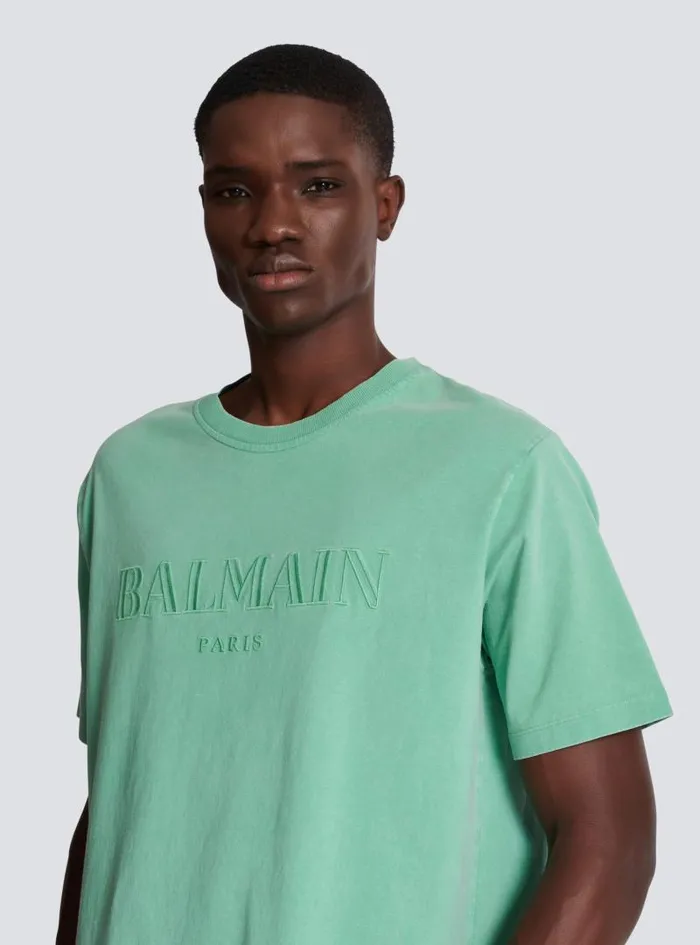 Balmain TShirts Men Loose Tshirt With Vintage Embroidery Green