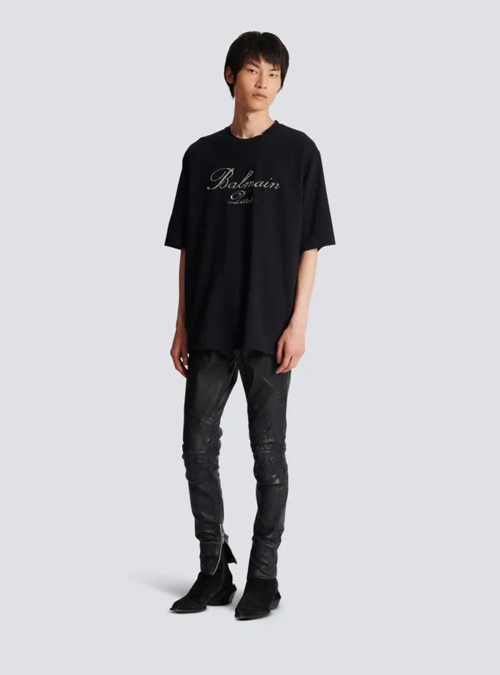 Balmain TShirts Men Signature Embroidered Tshirt Black