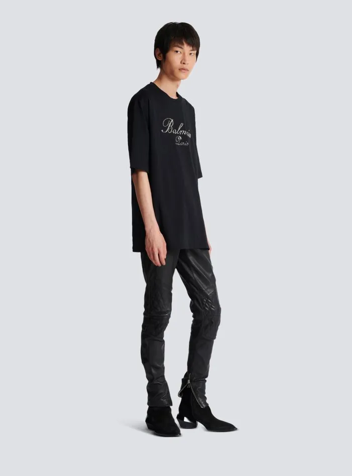 Balmain TShirts Men Signature Embroidered Tshirt Black