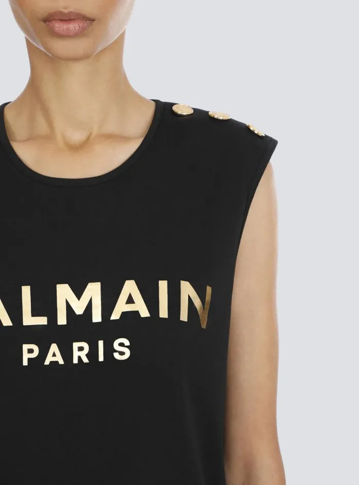 Balmain TShirts Women Cotton Tshirt With Logo Print Gold