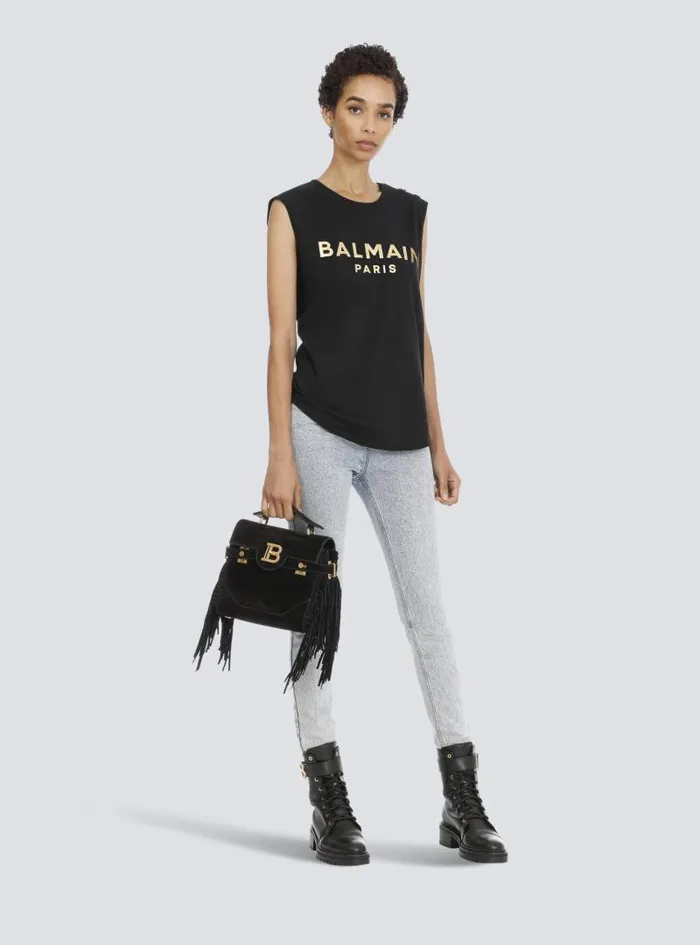 Balmain TShirts Women Cotton Tshirt With Logo Print Gold