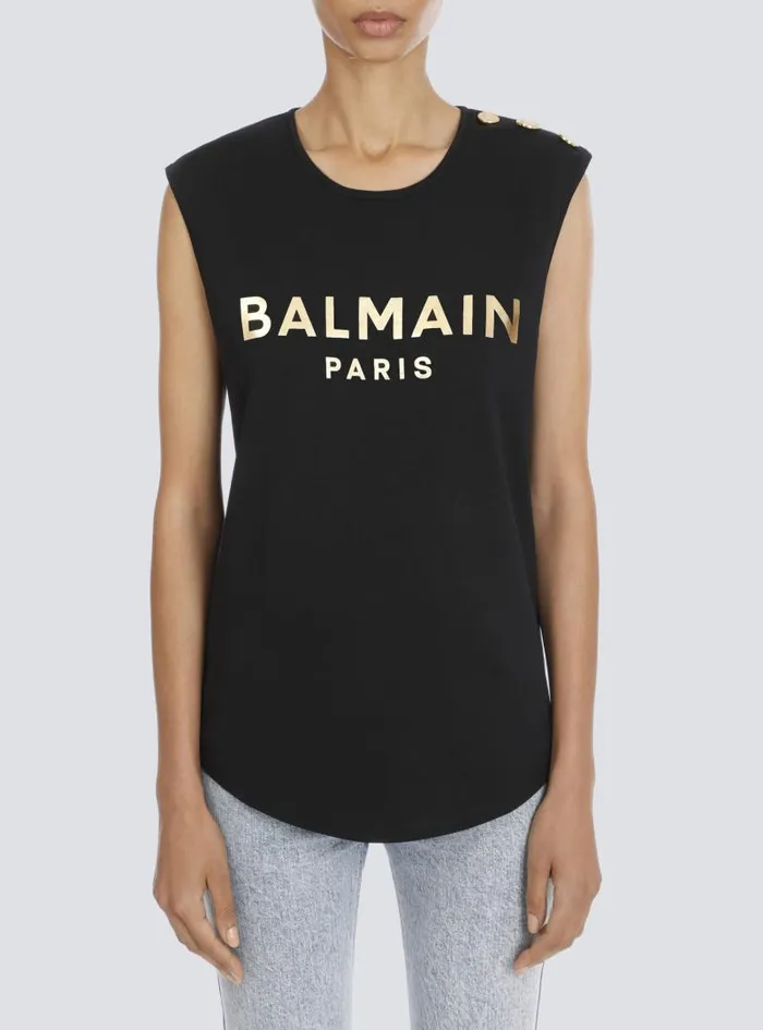 Balmain TShirts Women Cotton Tshirt With Logo Print Gold
