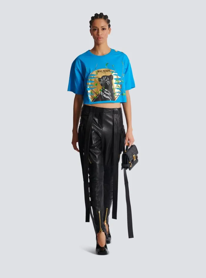 Balmain TShirts Women Disney X The Lion King 8211 Cropped Tshirt With Cassius Khumalo Print Blue