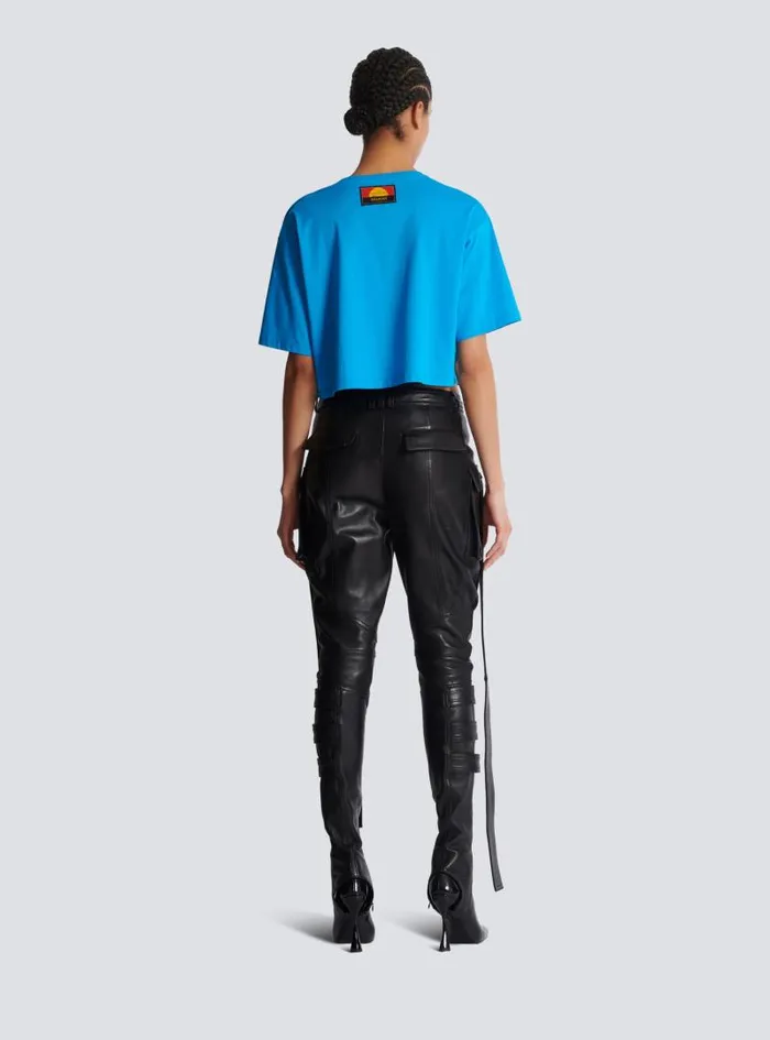 Balmain TShirts Women Disney X The Lion King 8211 Cropped Tshirt With Cassius Khumalo Print Blue
