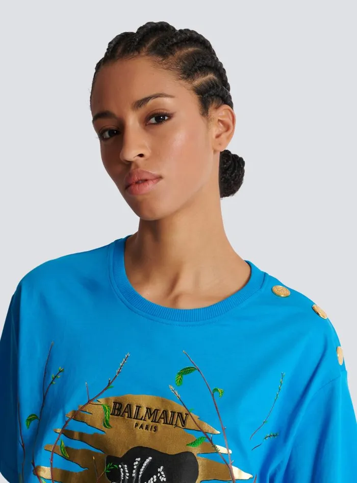 Balmain TShirts Women Disney X The Lion King 8211 Cropped Tshirt With Cassius Khumalo Print Blue