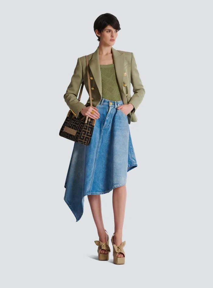 Balmain Tops And Shirts Women Cropped Top In Gingham Openwork Knit Green