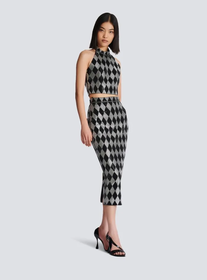 Balmain Tops And Shirts Women Diamond Rhinestone Halterneck Top Black