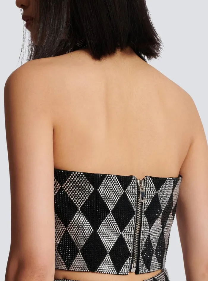 Balmain Tops And Shirts Women Diamond Rhinestone Halterneck Top Black