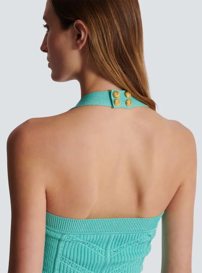 Balmain Tops And Shirts Women Knitted Halterneck Top Blue