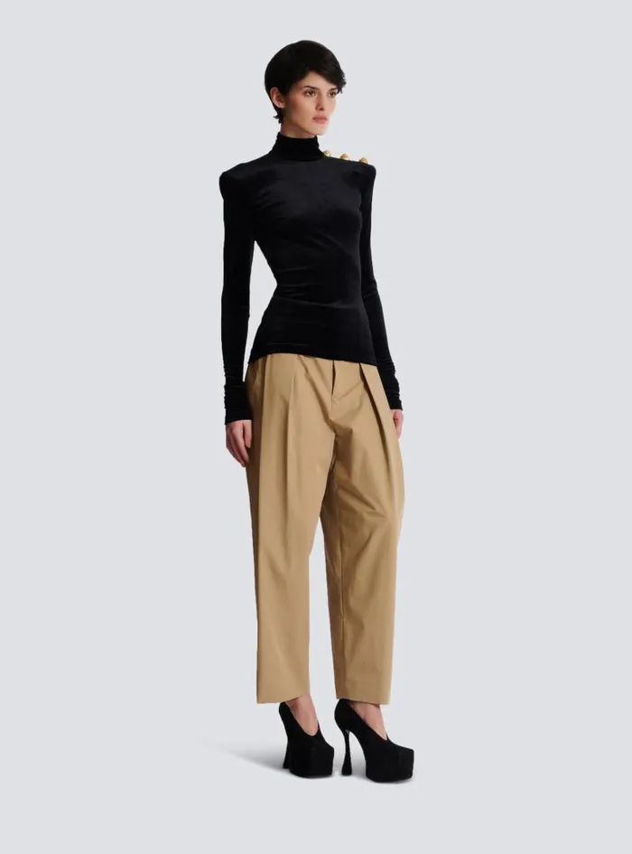 Balmain Tops And Shirts Women Longsleeved Velvet Top Black