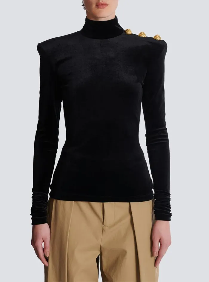 Balmain Tops And Shirts Women Longsleeved Velvet Top Black