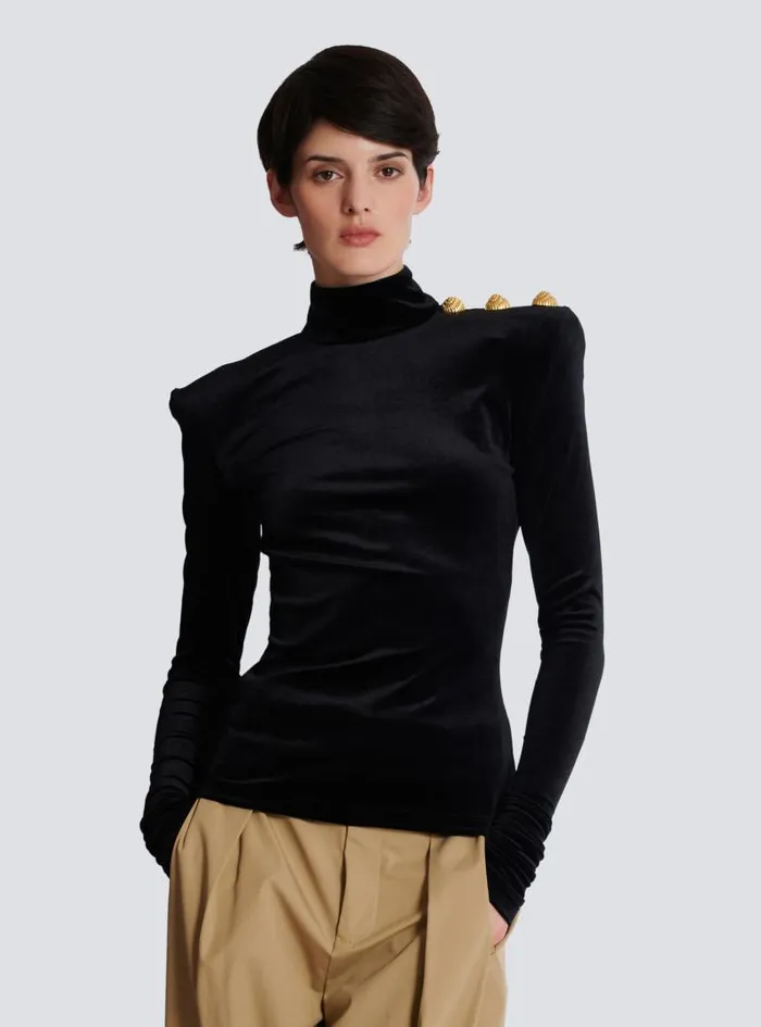 Balmain Tops And Shirts Women Longsleeved Velvet Top Black