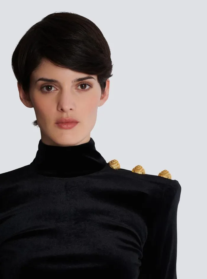 Balmain Tops And Shirts Women Longsleeved Velvet Top Black