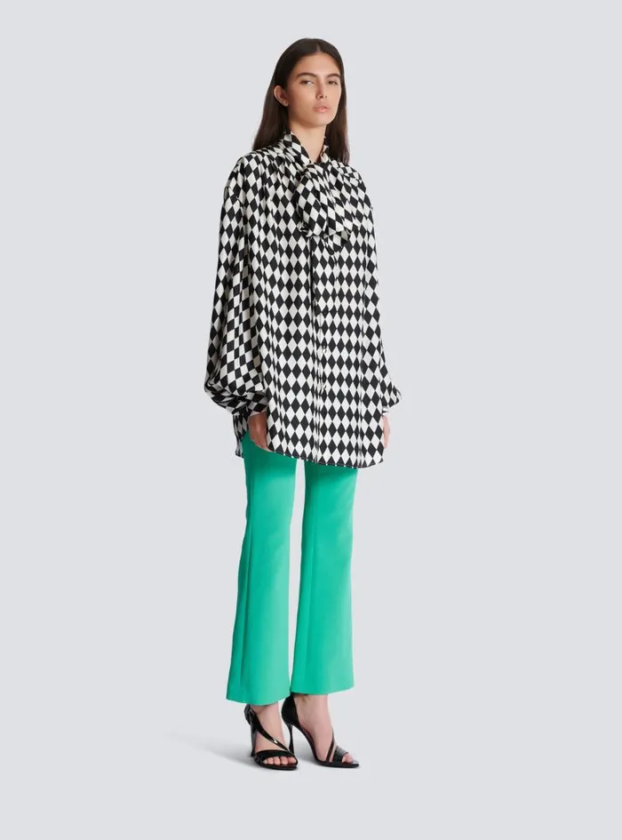 Balmain Tops And Shirts Women Pussybow Shirt With Diamond Print Black