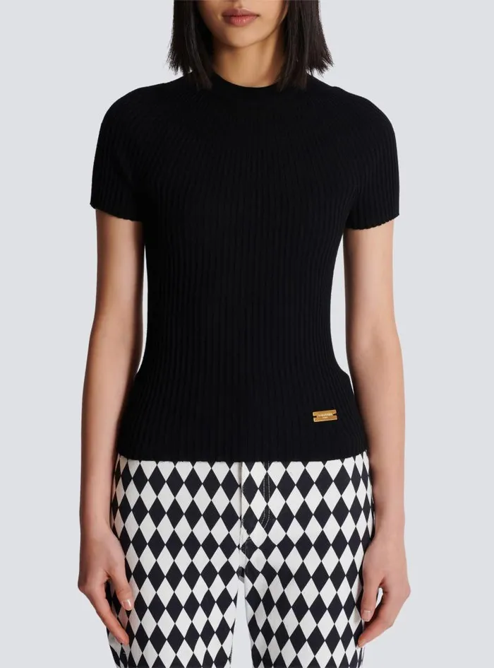 Balmain Tops And Shirts Women Ribbed Knit Top Black