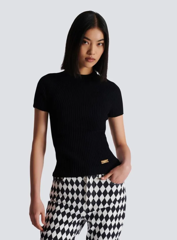 Balmain Tops And Shirts Women Ribbed Knit Top Black