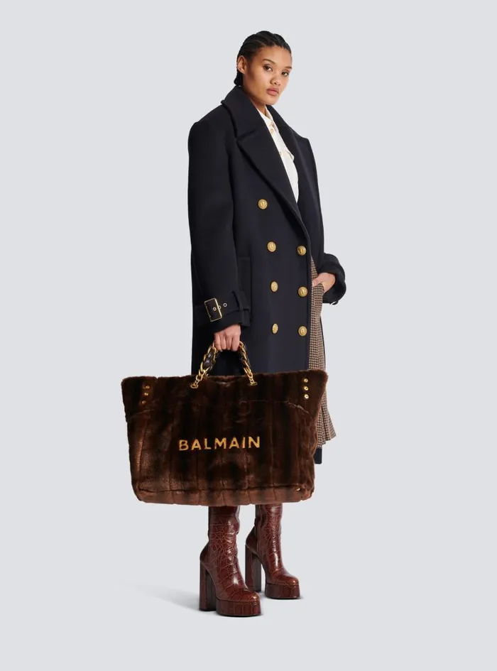 Balmain Tote Bags Women 1945 Soft Faux Fur Tote Bag Brown