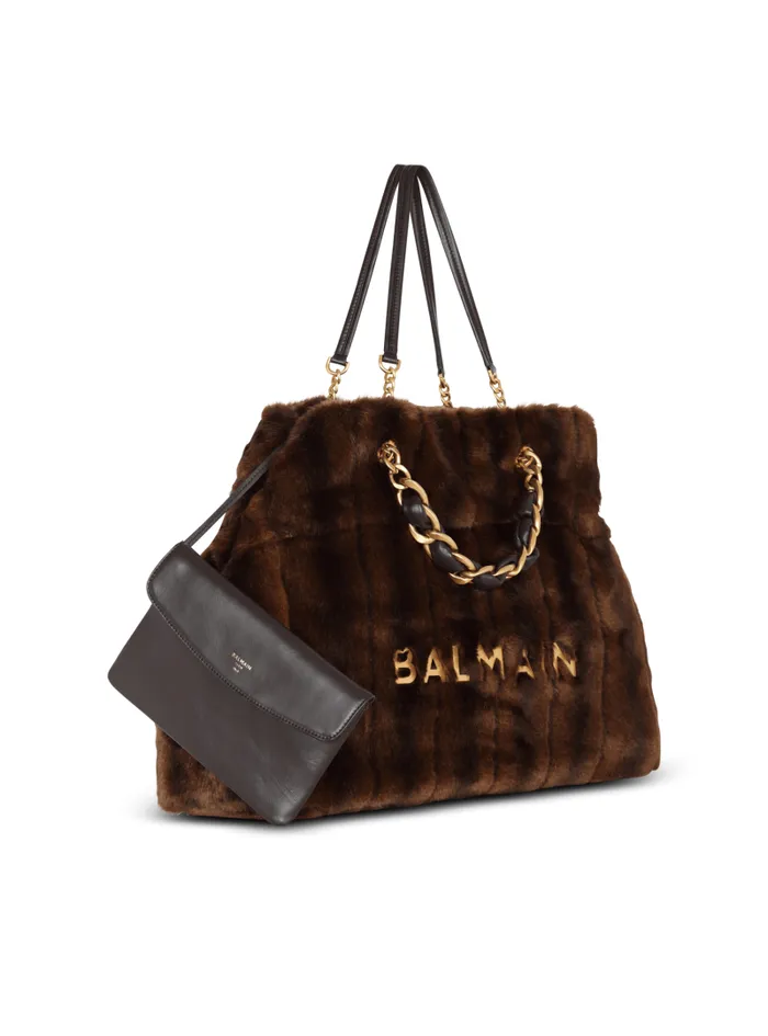 Balmain Tote Bags Women 1945 Soft Faux Fur Tote Bag Brown