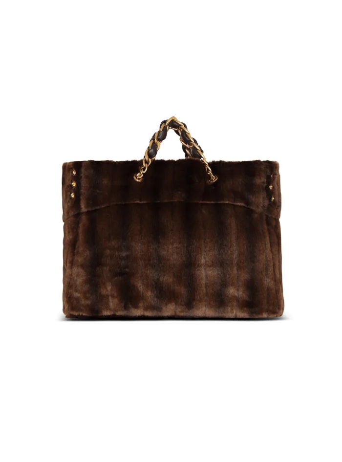 Balmain Tote Bags Women 1945 Soft Faux Fur Tote Bag Brown