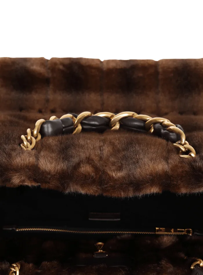 Balmain Tote Bags Women 1945 Soft Faux Fur Tote Bag Brown