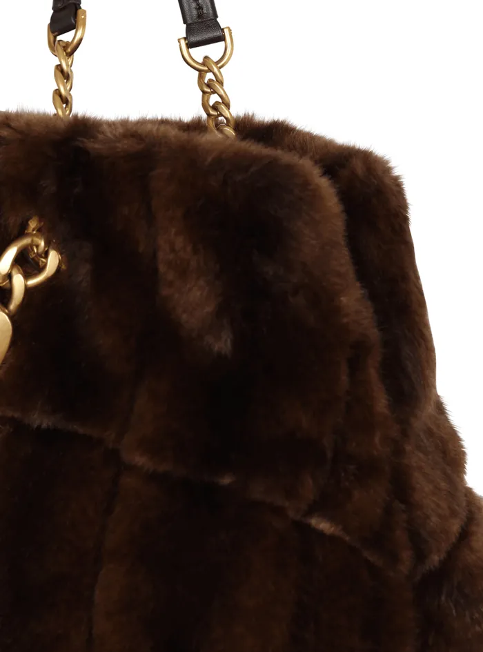 Balmain Tote Bags Women 1945 Soft Faux Fur Tote Bag Brown