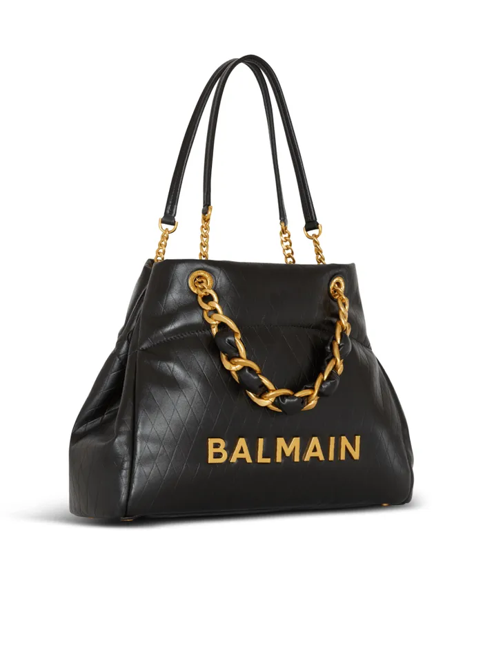 Balmain Tote Bags Women 1945 Soft Tote Bag In Embossed Calfskin Black