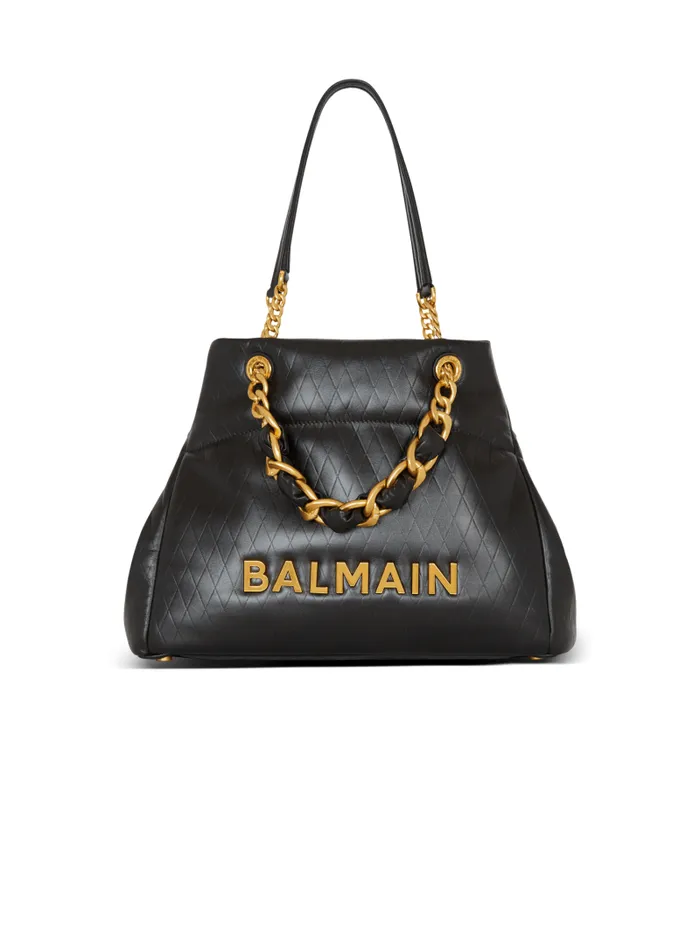 Balmain Tote Bags Women 1945 Soft Tote Bag In Embossed Calfskin Black