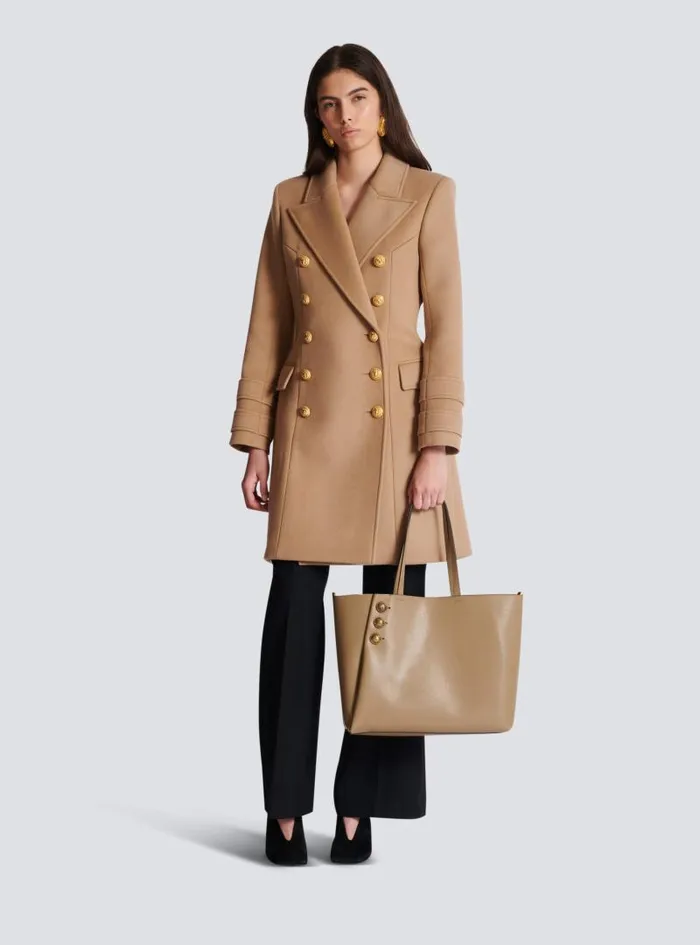 Balmain Tote Bags Women Emblme Grained Calfskin Tote Bag Brown