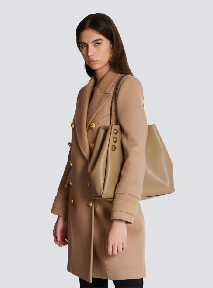 Balmain Tote Bags Women Emblme Grained Calfskin Tote Bag Brown