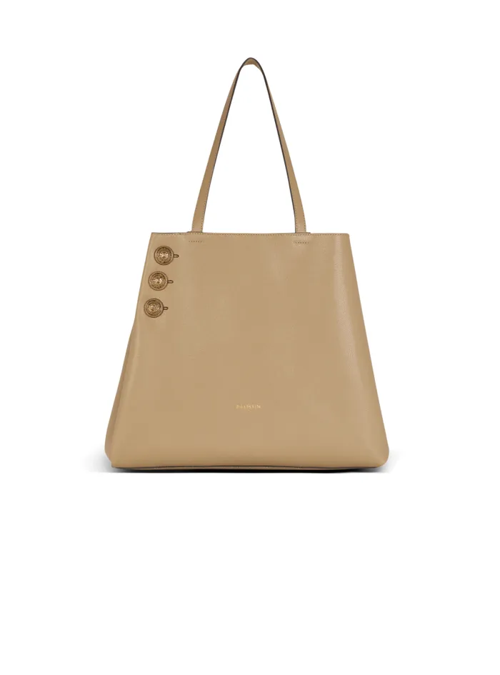 Balmain Tote Bags Women Emblme Grained Calfskin Tote Bag Brown