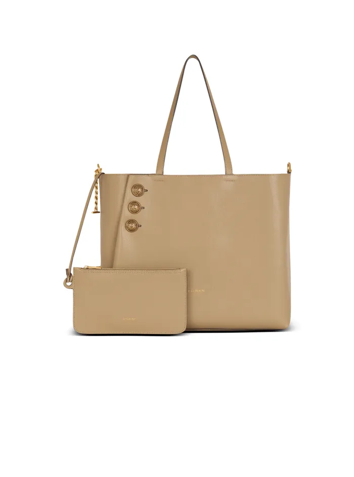 Balmain Tote Bags Women Emblme Grained Calfskin Tote Bag Brown
