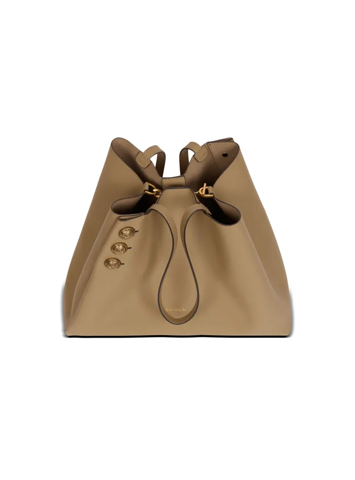 Balmain Tote Bags Women Emblme Grained Calfskin Tote Bag Brown
