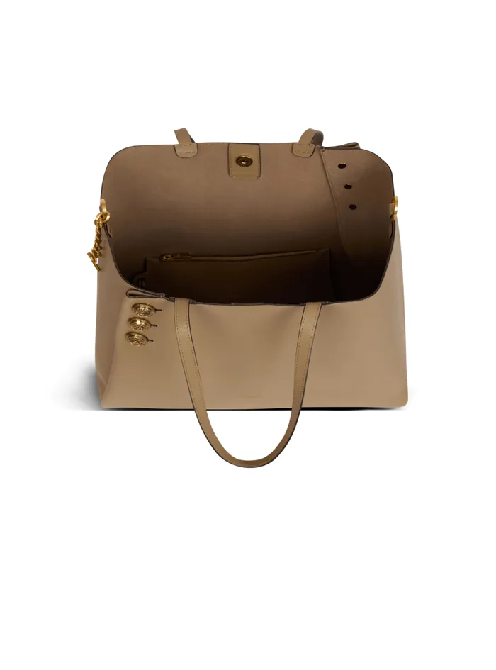 Balmain Tote Bags Women Emblme Grained Calfskin Tote Bag Brown